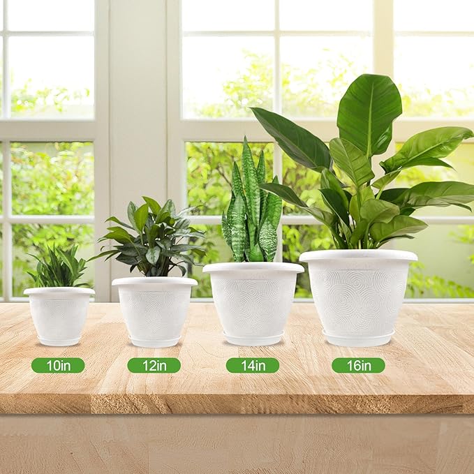 Plastic Flower Pots Planters for Indoor Plants, 4 Pack 12 Inch White Plant Pots - Image 2