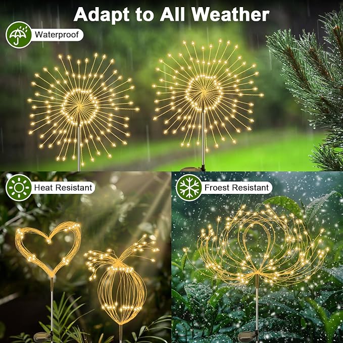 Solar Garden Lights Outdoor, 4 Pack 120 LED Twinkling Firework Lights Decorative - Image 3