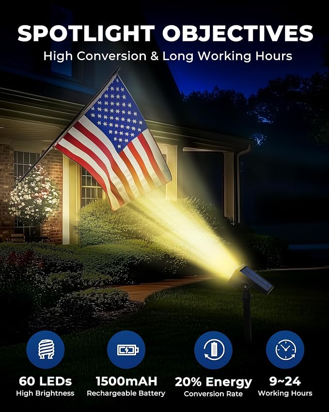 HGGH Solar Lights Outdoor Waterproof IP67, 60 LED 3 Lighting Modes Solar Spot - Image 3
