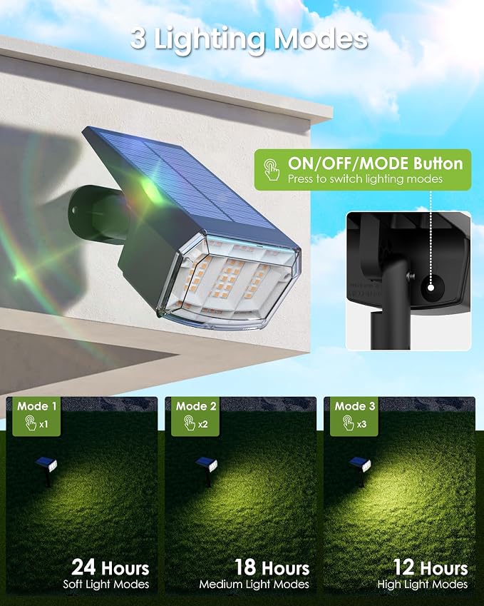 Solar Spot Lights Outdoor IP67 Waterproof 6 Pack, 63 LED 3 Modes Solar - Image 2
