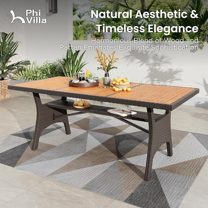 PHI VILLA Outdoor Dining Set for 8, Rectangular Rattan Table - Image 5