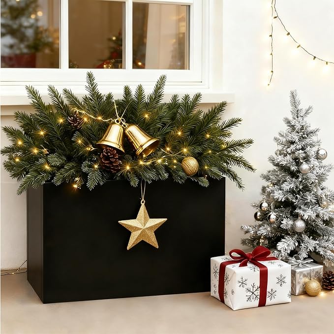 Black Metal Heavy Planter 32" x 15" x 24"for Outdoor Plants Metal Rectangle - Image 4