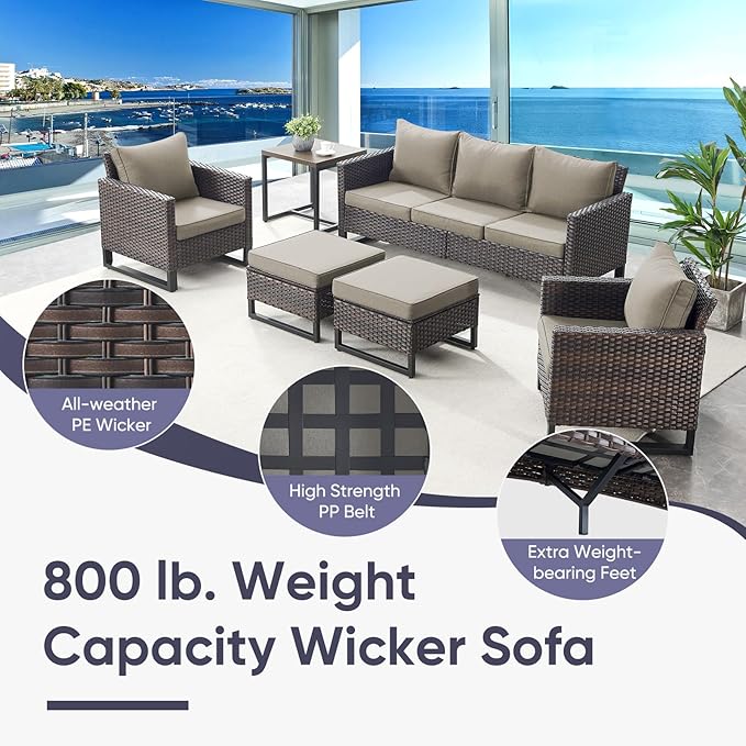 Belord Wicker Patio Furniture 5 Piece Outdoor Sofa Set, Oversize Outdoor Swivel - Image 9