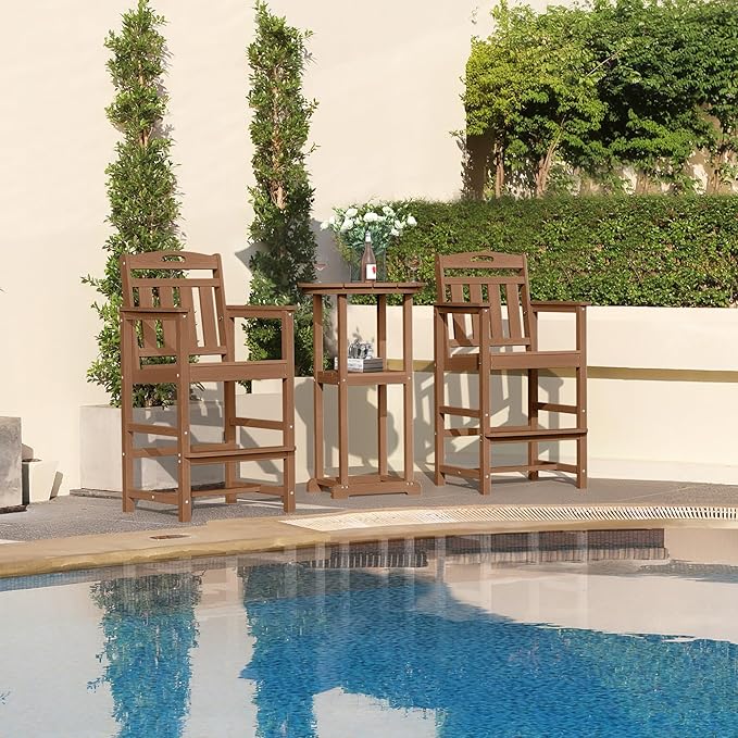 Outdoor Patio Tall Adirondack Bar Chairs Set of 2, All-Weather HDPE Bar Height - Image 6