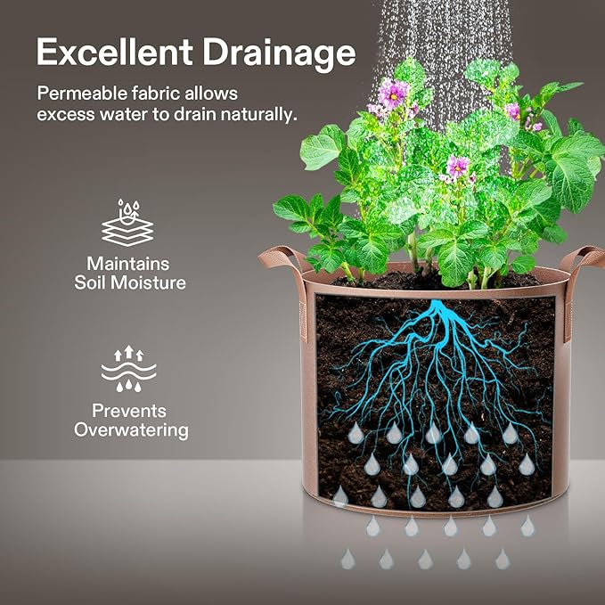 VIVOSUN 5-Pack 15 Gallons Grow Bags Heavy Duty Thickened Nonwoven Fabric Pots - Image 5