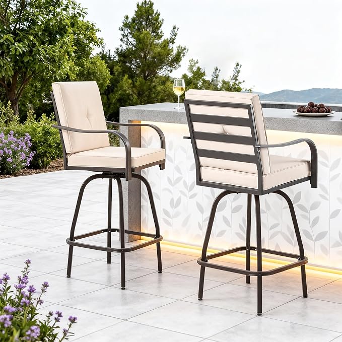 Patio Swivel Bar Stools, Outdoor Bar Height Swivel Chairs Set of 6 - Image 8