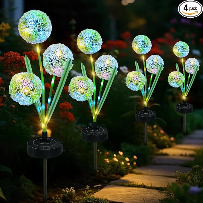 Upgraded Solar Garden Lights, 4 Pack Outdoor Solar Lights, Bigger Round Panel by Unknown