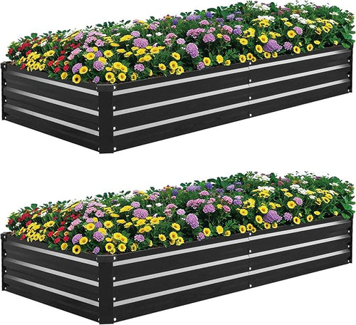 2 Pack 6×3×1ft Galvanized Metal Raised Garden Bed, Metal Planter Kit Box Outdoor by SONFILY