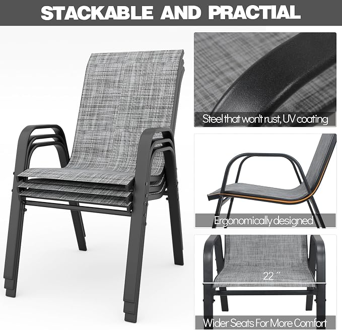 Patio Chairs Set of 4, Stackable Outdoor Dining Chairs - Image 4