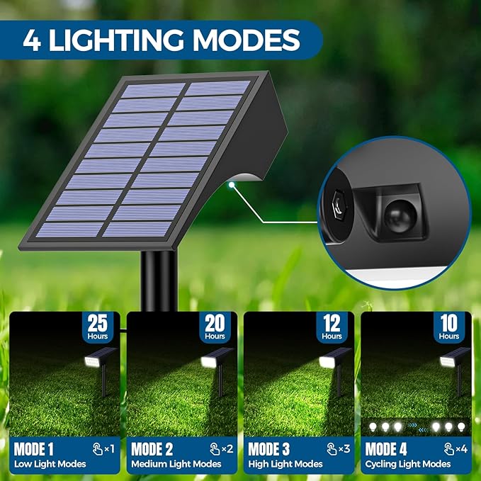 Solar Lights Outdoor Waterproof, Solar Spot Lights- 2 Pack/4 Mode LED - Image 5