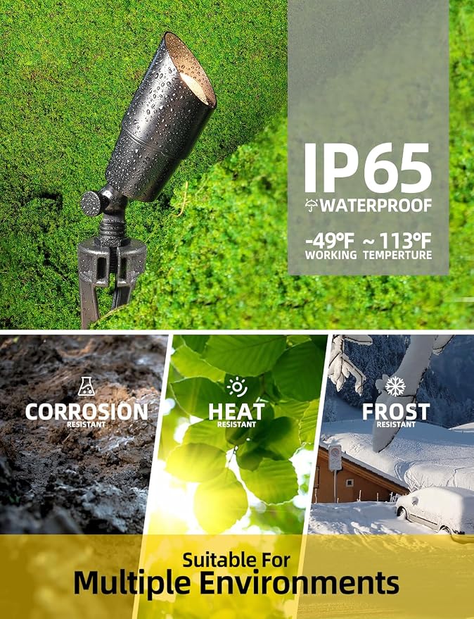 COLOER Brass Low Voltage Landscape Spotlight 6-Pack - Image 5