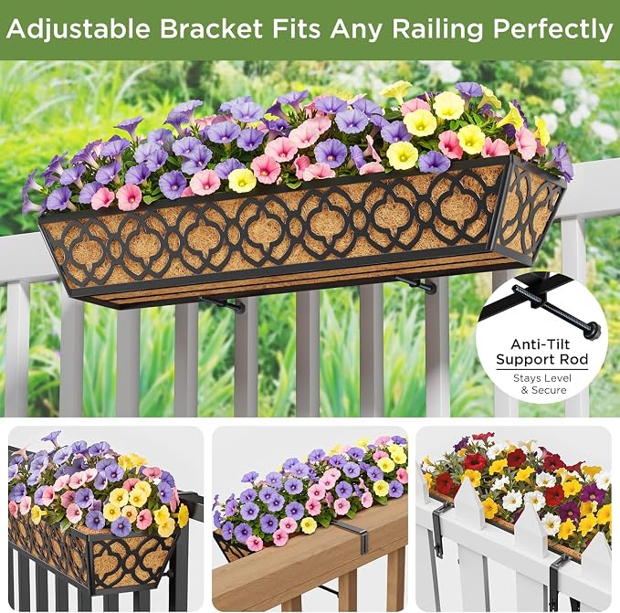 Y&M 30 inch Window Planter Box 2Pcs Iron Window Deck Railing Planter - Image 2