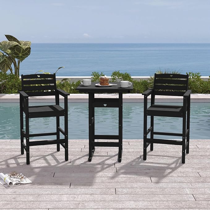 Patio Bar Table, Adirondack Chairs and Table 4 Pieces Set, Bar Height Chairs - Image 2