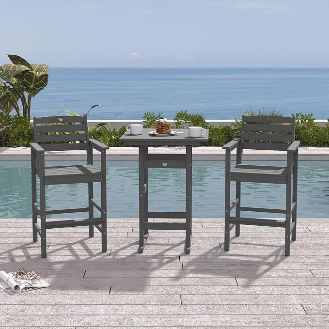 Patio Bar Table, Adirondack Chairs and Table 2 Pieces Set, Bar Height Chairs - Image 2