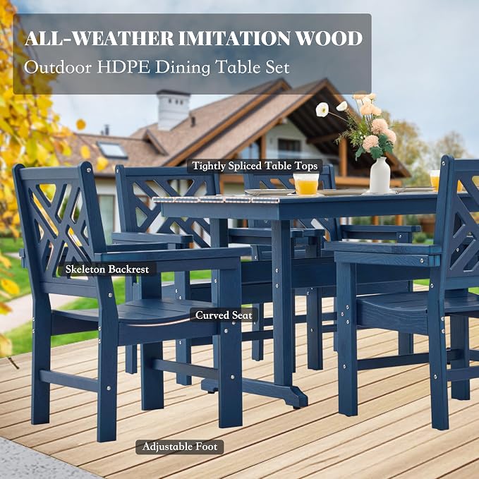HDPE Dining Table Set for 10, 12-Piece Outdoor Table and Chairs Include 10 - Image 3