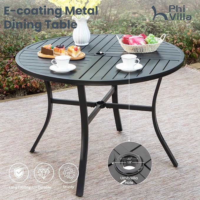PHI VILLA 5 Piece Outdoor Patio Dining Set, 42 Inch Round Patio Table Set - Image 6