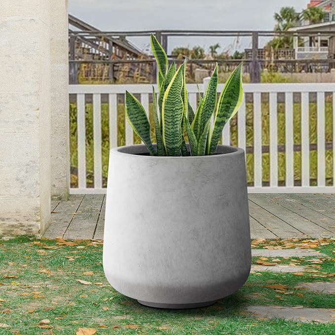 Kante 15.3" Dia Round Concrete Planter, Outdoor Indoor Large Plant Pots - Image 2