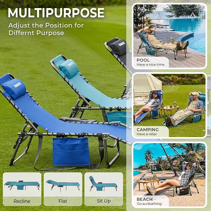 FUNDANGO 2 Pack Folding Chaise Lounge Chair Outdoor, 5 Positions Foldable Beach - Image 8