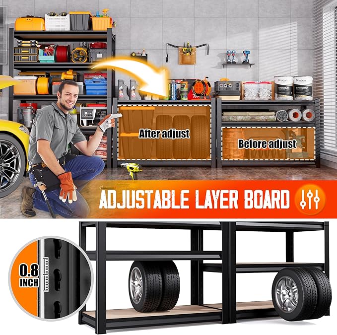 Garage Shelving, 3 Tier Garage Storage Shelves, Adjustable Heavy Duty Metal - Image 3
