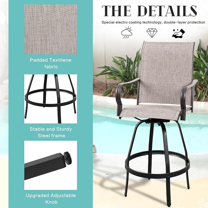 Vongrasig 4 Piece Patio Swivel Bar Chairs, All Weather Metal Textile High - Image 5