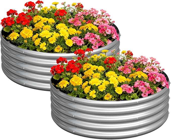 zizin 2 Pcs Round 4x4x1ft Raised Garden Bed Kit Metal Planter Box by zizin