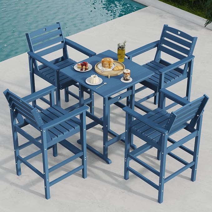 Patio Bar Table, Adirondack Chairs and Table 2 Pieces Set, Bar Height Chairs - Image 3