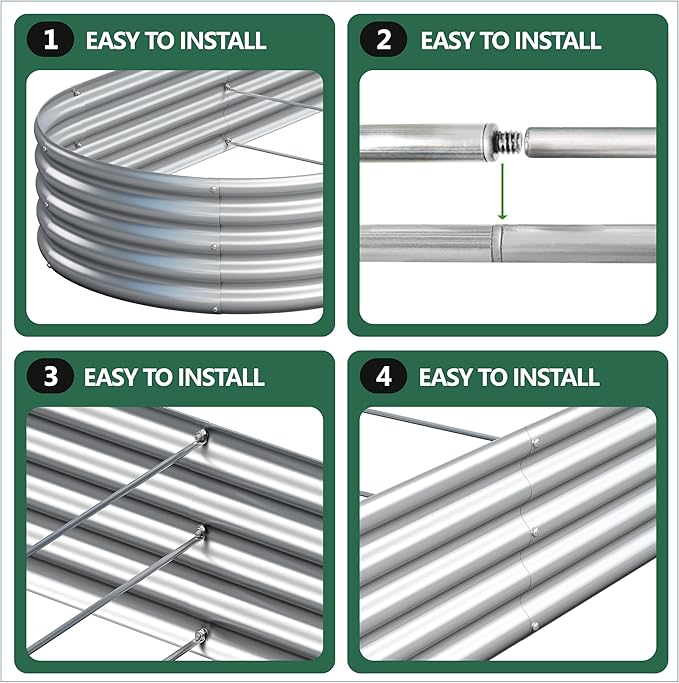 2PCS 12x4x1FT Galvanized Raised Garden Bed Kit, Vegetable Boxes-Oval Metal - Image 6