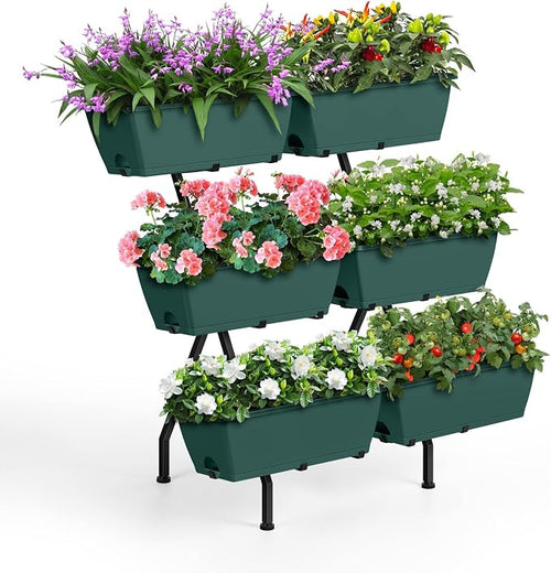 2 Column Vertical Raised Garden Beds, 6 Planter Boxes Standing Garden Bed by Luplom