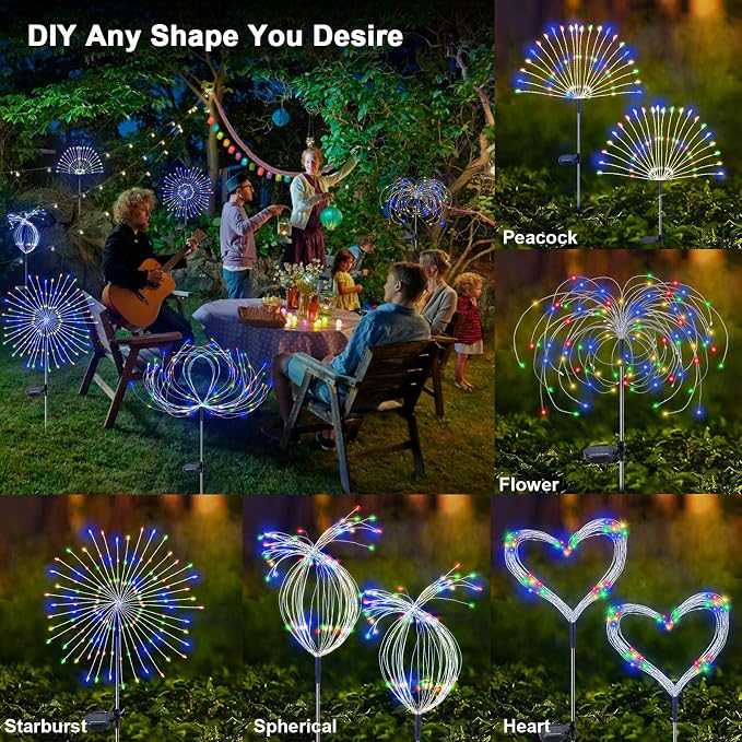 Solar Garden Lights Outdoor, 2 Pack 120 LED Twinkling Firework Lights Decorative - Image 4