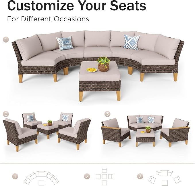 PHI VILLA Half Moon Patio Furniture Set - Image 9