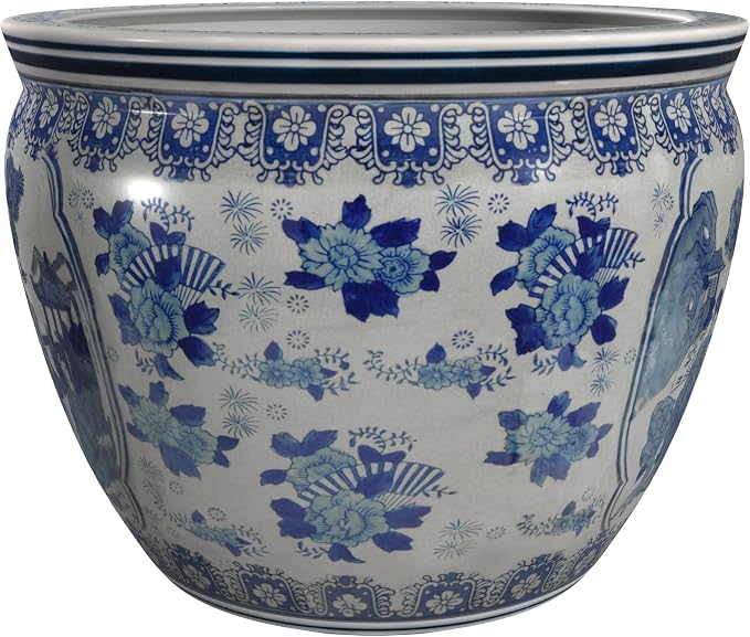 18" Ladies Blue & White Porcelain Fishbowl - Image 6