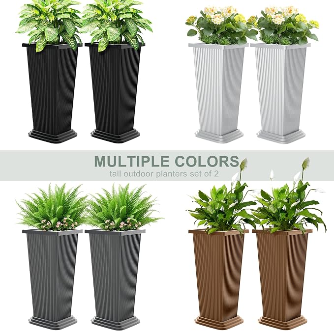 Tall Outdoor Planters Set of 2, Large Indoor Modern Planter Flower Pots - Image 7
