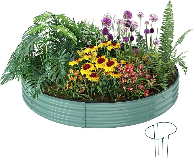 Galvanized Metal Planter Round Raised Garden Bed Kit by ZFHgarden