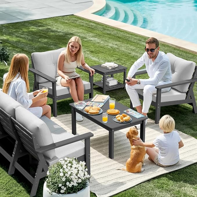 7-Piece HDPE Patio Furniture Set, Outdoor Sectional Sofa Set, All Weather - Image 3