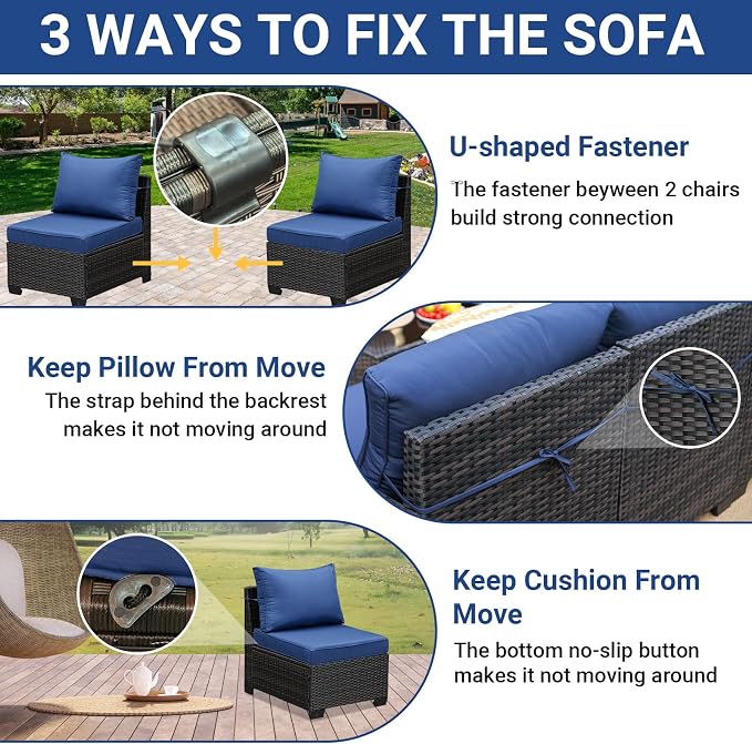 Jing's Villa 5-Piece Patio Furniture Set, All-Weather Outdoor Wicker Sectional - Image 6