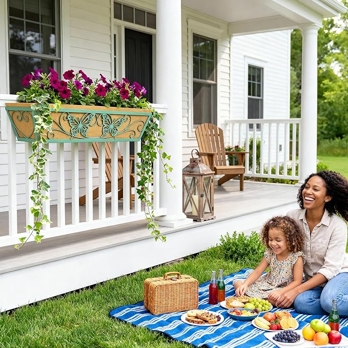 2 Pack 24 Inch Window Boxes Planter Railing Planters Box - Image 6