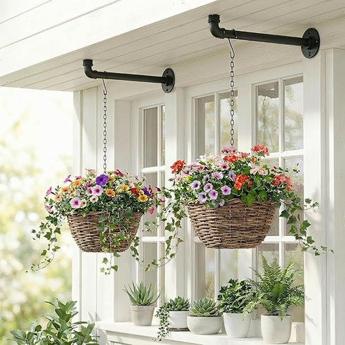 2 Pack Black Metal Pipe Plant Hanger Indoor by ZYUXUANBringNatureCozyHome