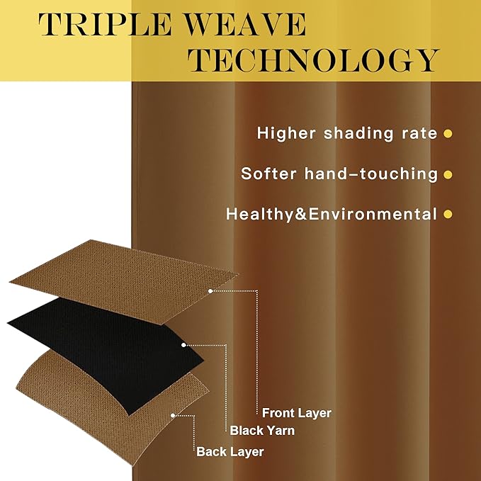 NICETOWN Gold Brown Blackout Curtains - Image 3