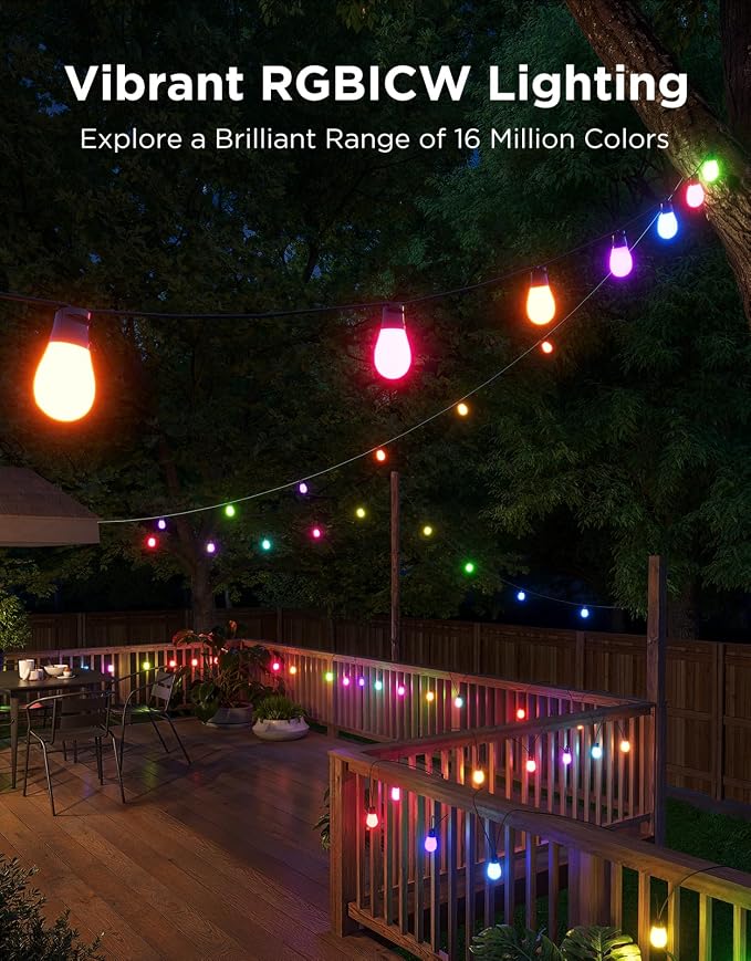 Govee S14 Bulb Outdoor String Lights 2, 144ft RGBIC Smart Warm White Outdoor - Image 2