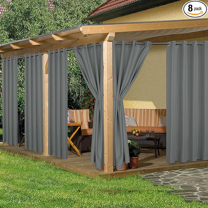 HolidayIdeas Outdoor Curtains for Patio Waterproof, 8 Panels by HolidayIdeas