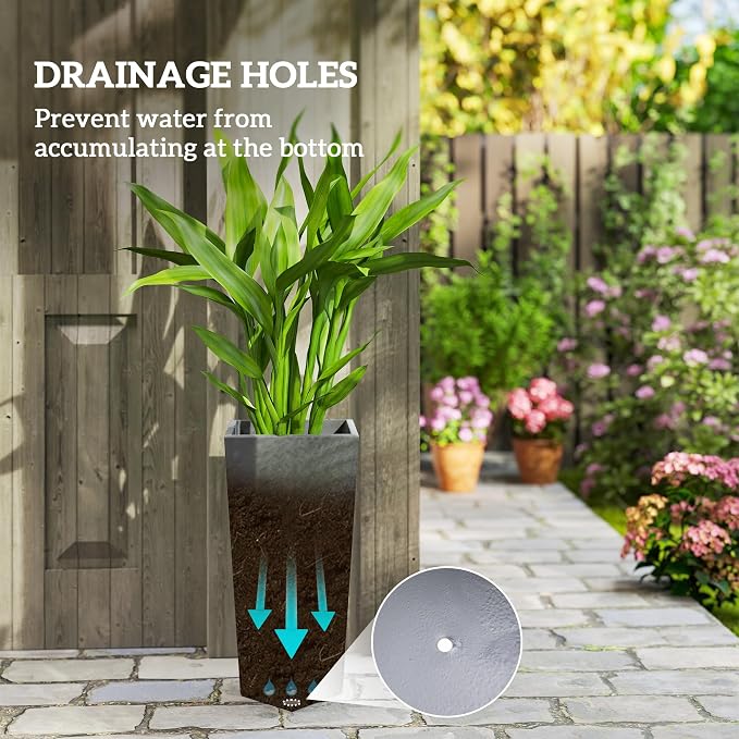 Outsunny Set of 3 Tall Planters, MgO Indoor Outdoor Planters - Image 4