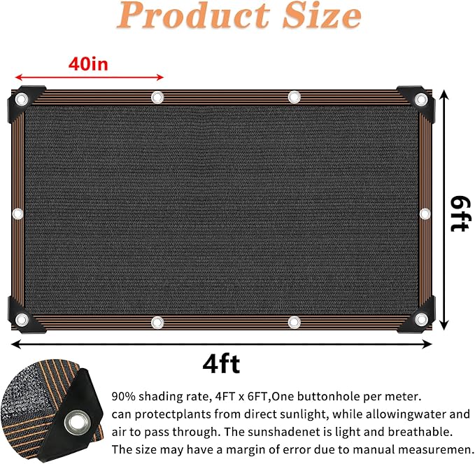 QLOFEI 4x6 FT Shade Cloth with Grommets, 90% Sun Shades Outdoor Patio Mesh Tarp - Image 2