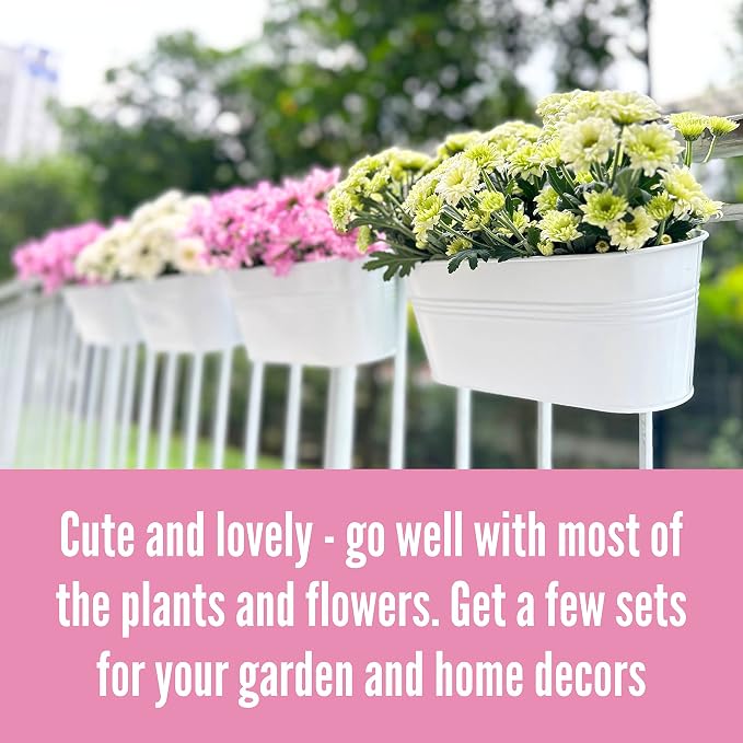 LaLaGreen Outdoor Rail Planter Metal Iron Hanging Flower Pots Deck Railings - Image 7