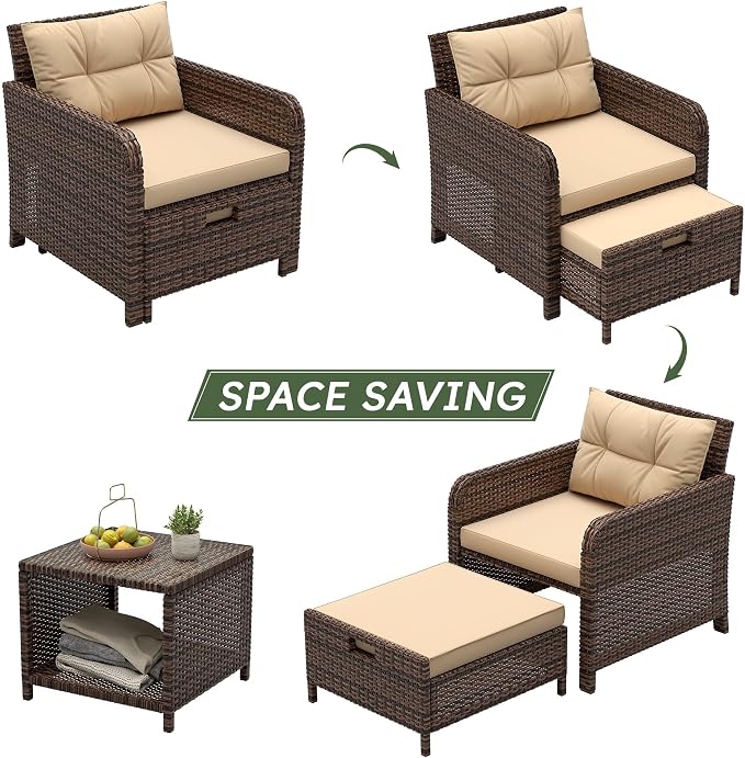 LHBcraft Balcony Furniture 5 Piece Wicker Patio Furniture Set, Outdoor - Image 4