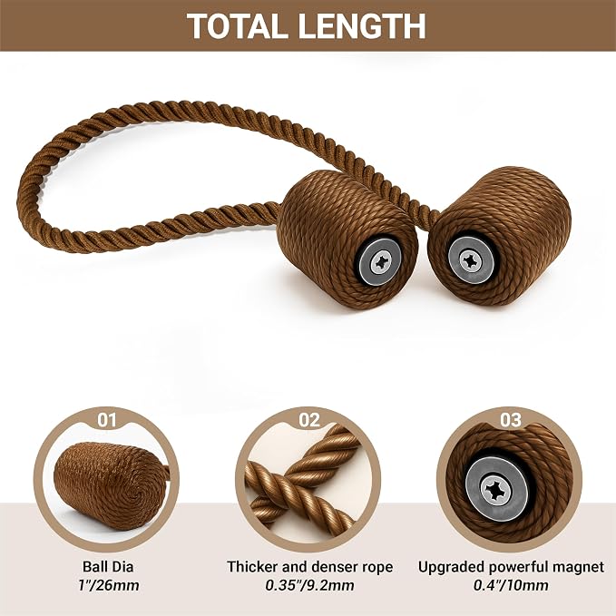 Hion Magnetic Curtain Tiebacks Dark Brown 4 Pack, Curtain Tiebacks Buckles - Image 2