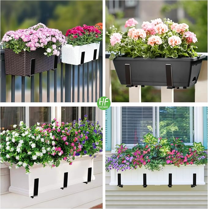 HFHOME 4PCS Adjustable Planter Window Box Planters Hanging Flower Box Holders - Image 2