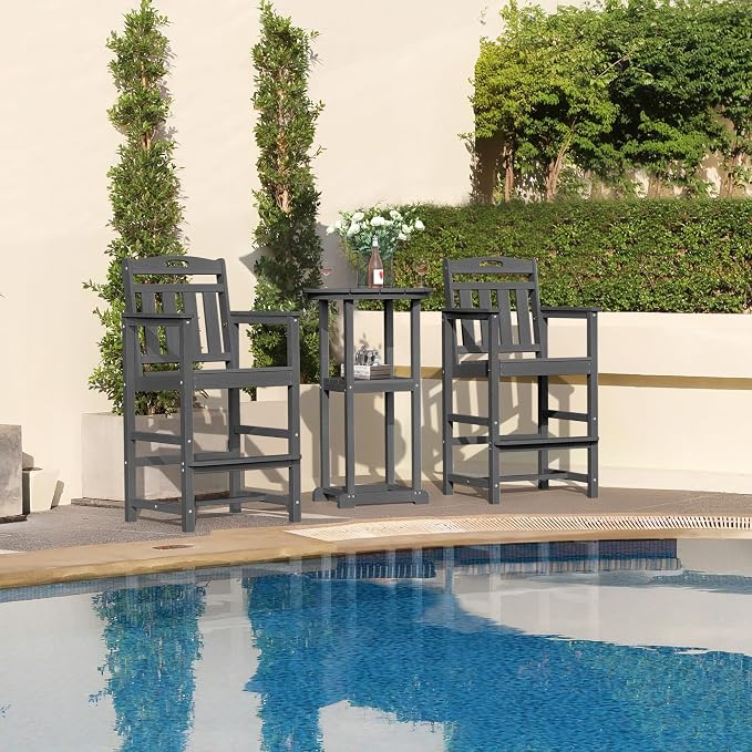 Outdoor Patio Bar Height Chair, All-Weather HDPE Tall Balcony Adirondack Stools - Image 6