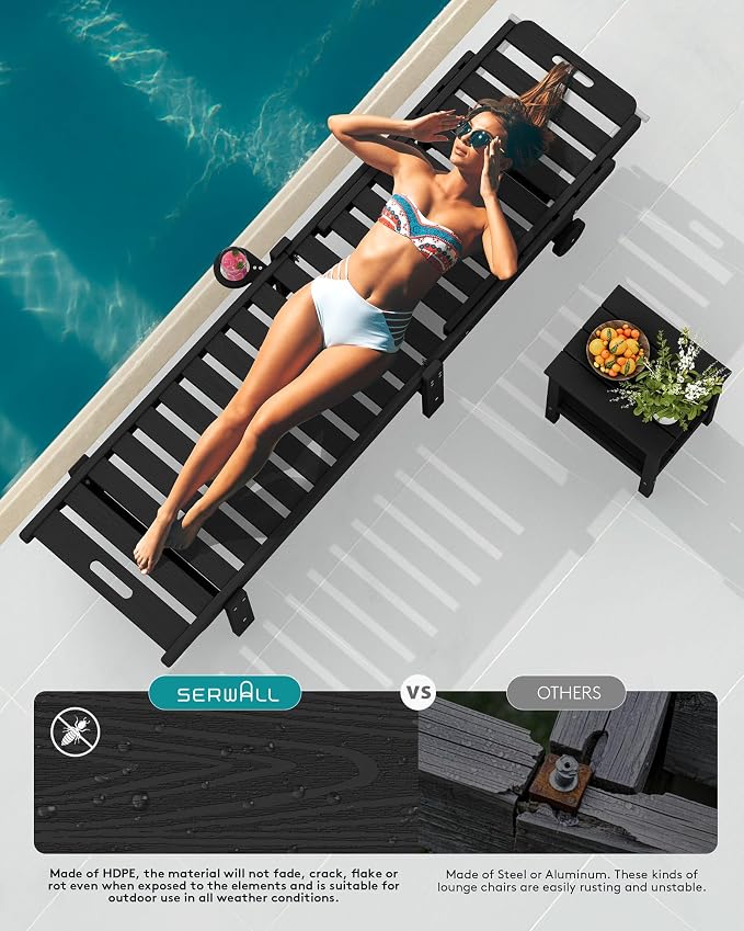 SERWALL Patio Chaise Lounge Chair Set of 4, HDPE Outdoor Lounge Chair - Image 9
