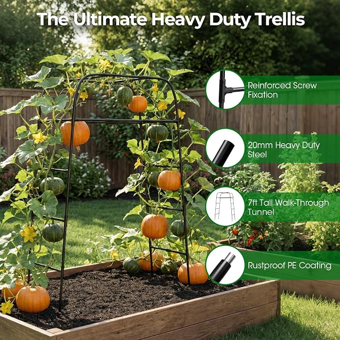 Garden Arch Trellis for Climbing Plants, Rustproof Steel Tunnel Support for - Image 3
