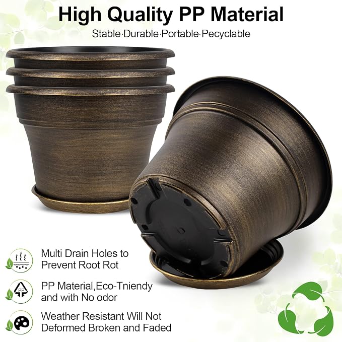 Plant Planters Pots Set of 6 Pack 6 Inch, Plastic Flower Pot - Image 4